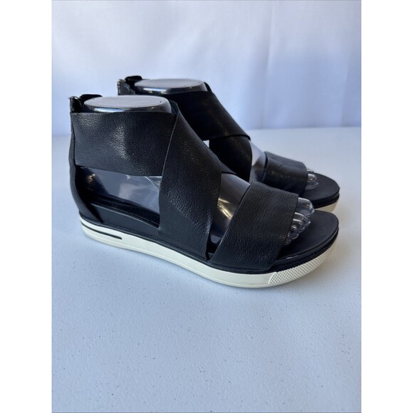 Eileen Fisher Black Sport Tumbled Leather Platform Sandals Women's Size 7 - Picture 8 of 12